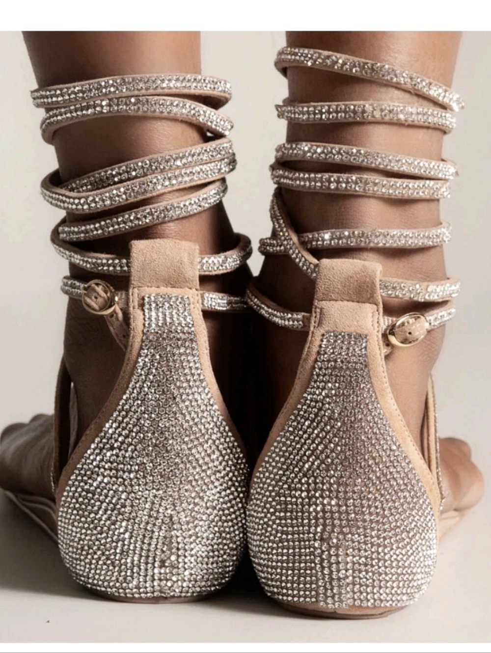 Aminah Abdul Jillil-Strappy Rhinestone Lace-Up Sandals - (8) - Picture 2 of 5
